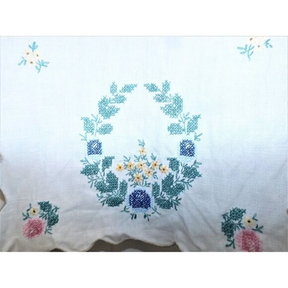 Unbranded Cross Stitch Table Runner 56" X 12" Pastel Floral Design Handmade - Picture 7 of 8